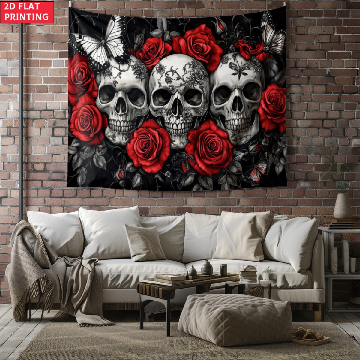 Interior Design Home Decor - Tapisserie gothique crâne et Roses sans